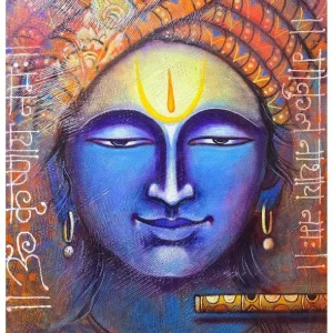 Lord Krishna on stretched and textured canvas.