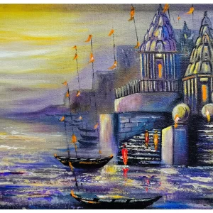 Varanasi Ghat Acrylic Knife Painting On Canvas