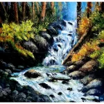 Waterfall painting Acrylic knife painting on canvas