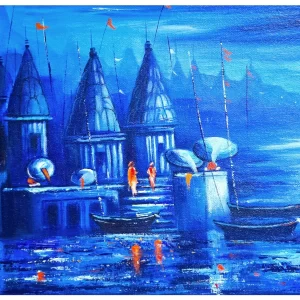 Varanasi ghat Acrylic knife painting on canvas