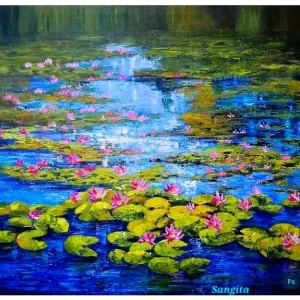 Waterlilies painting Acrylic knife painting on canvas