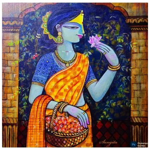 Lady with flower Acrylic painting on canvas