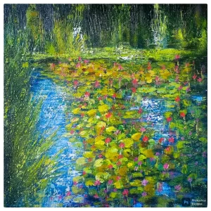 Waterlilies painting Acrylic knife painting on canvas
