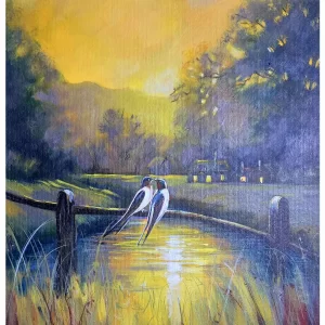 Golden Serenity Acrylic Painting On Paper
