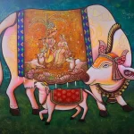 Kamdhenu Acrylic painting on stretched canvas