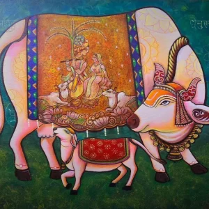 Kamdhenu Acrylic painting on stretched canvas