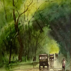 Watercolor Landscape Painting on Canvas
