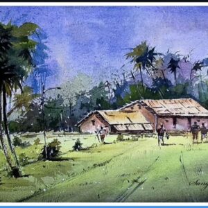 Watercolor Landscape Painting on Canvas